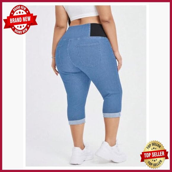Plus Size High Waist Tummy Control Stretch Capri Jeans Slim Fit - Picture 2 of 5
